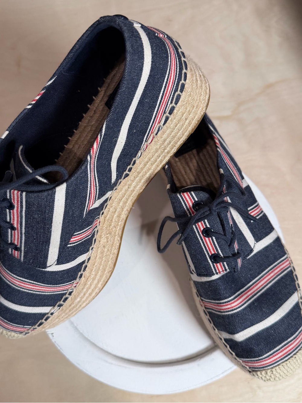 Tory Burch Florence Platform Espadrilles Red, White, and Navy Canvas Size 11M